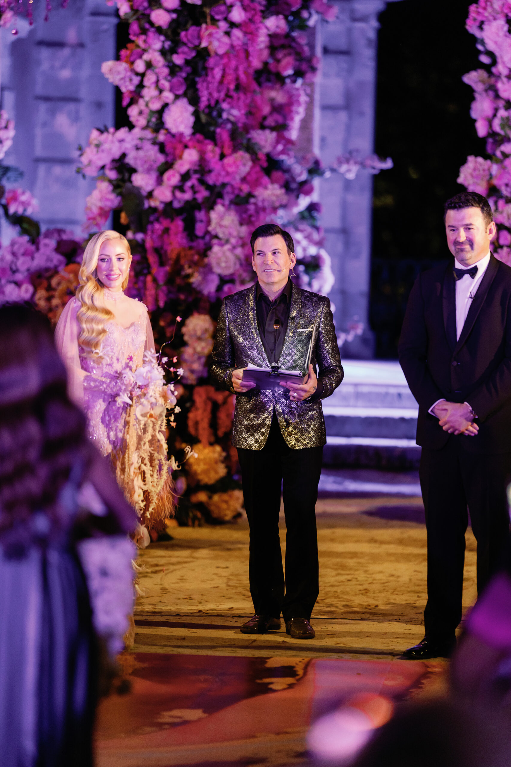 Ceremony at Vizcaya with floral arch